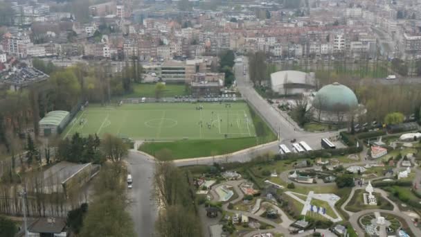 Pessoas Atléticas Jogando Futebol Grande Campo Verde Primavera Vista Esplêndida — Vídeo de Stock
