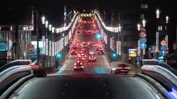 Moderne Autobahn Mit Beleuchteten Straßen Und Rauschenden Autos Brüssel Zeitraffer — Stockvideo