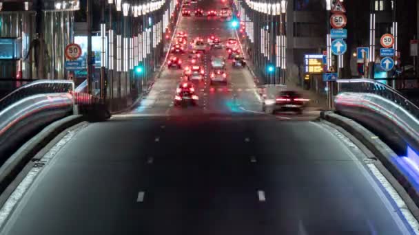 Wunderschöne Autobahn Mit Beleuchteten Straßen Und Schneidigen Autos Brüssel Zeitraffer — Stockvideo