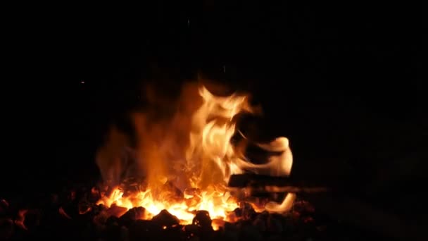 Σιδεράς Σφυρηλατεί Φλεγόμενη Φωτιά Που Μοιάζει Γιαγιά Ενός Τέρατος Ένα — Αρχείο Βίντεο