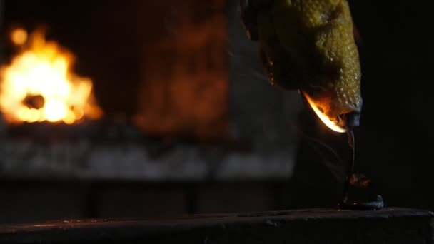 Rosa Hierro Coloca Yunque Acero Con Fuego Fondo Taller Vista — Vídeos de Stock