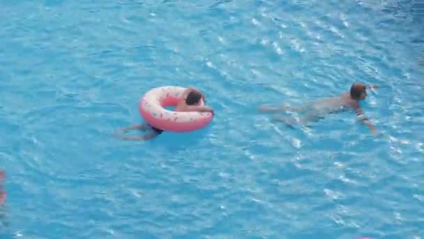 Alanya Turkey June 2019 Cheerful View Two Boys Swimming Black — Stock Video