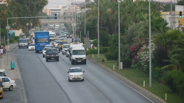 Alanya Turcja Czerwca 2019 Cudowny Widok Nowoczesnych Autobusów Ciężarówek Poruszających — Wideo stockowe