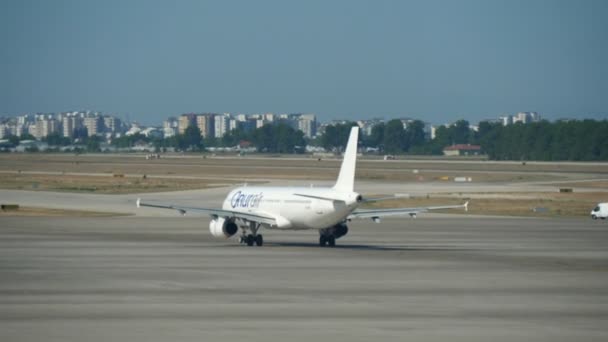 Antalya Turquia Junho 2019 Vista Deslumbrante Avião Passageiro Branco Que — Vídeo de Stock