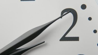 Arkaik görünümlü beyaz saat yüzü on dakika geçmiş iki şaşırtıcı yakın çekim bir retro görünümlü beyaz saat yüz üç ok şeklinde siyah oklar gidiyor aslant yerleştirilen on dakika işaret koymak, tıklayarak ve on dakika iki geçmiş on dakika gösteren.