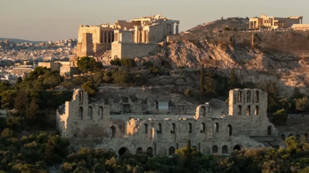 Time Worn Athens Acropolis Timelapse Shot Colossal Columns Summer Wonderful — Stock Video