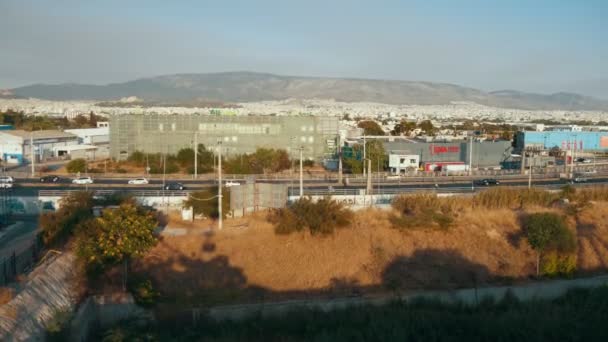 Intensiva Autostrada Con Case Private Giro Atene Grecia Estate Impressionante — Video Stock