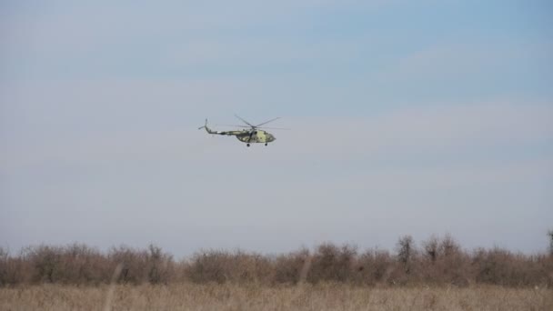 Odessa Ukraine October 2018 Wonderful View Army Green White Helicopter — Stock Video