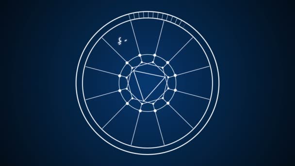 Tolv Zodiac Tecken Visas Två Cirklar Skiner Den Mörkblå Himlen — Stockvideo