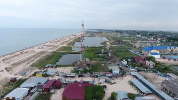 Aerial Black Sea Quay Straight Shore Many Hotels Houses Greenery — Stock Video