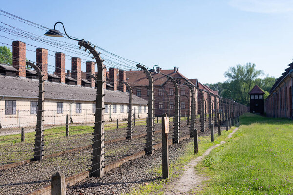 AUSCHWITZ-BIRKENAU CONCENTRATION CAMP, POLAND - JUNE, 2017: Auschwitz concentration camp in Poland. UNESCO World Heritage