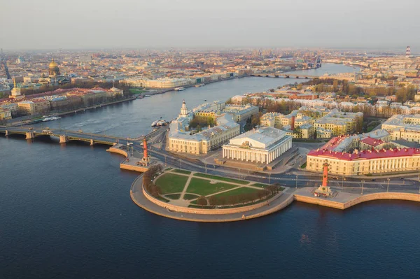 Spit of Vasilyevsky Island. St. Petersburg. Neva River. Summer view of Petersburg. Exchange. Rastral columns. The Cabinet of Curiosities. The Palace Bridge.