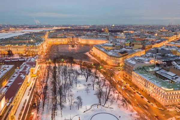 Aerial view cityscape of city center, Palace square, State Hermitage museum (Winter Palace) — Stock Photo, Image