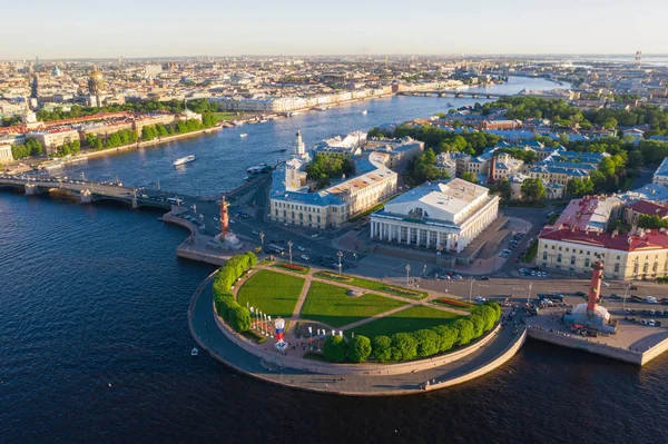 Spit of Vasilyevsky Island. St. Petersburg. Neva River. Summer view of Petersburg. Exchange. Rastral columns. The Cabinet of Curiosities. The Palace Bridge.