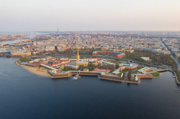 View from the drone of the Peter and Paul Fortress, St. Petersburg