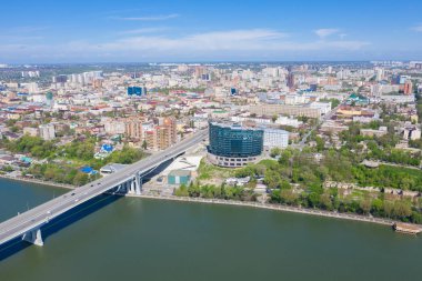 Rostov-On-Don, Rusya - Mayıs 2019: Rostov-on-Don ve Don Nehri'nin havadan görünümü. Rusya