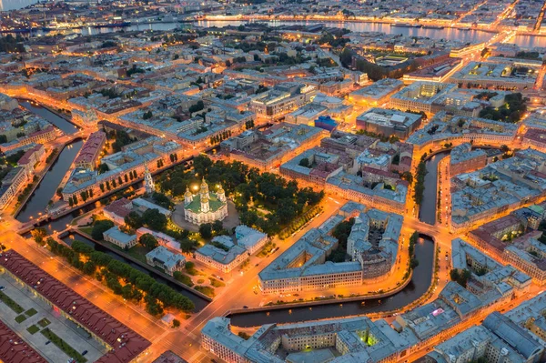 Petersburg. Nicholas The epiphany Cathedral. Kvälls staden S:t Petersburg. Panorama över staden. Ryssland. Sankt Petersburg flygvy Drone — Stockfoto