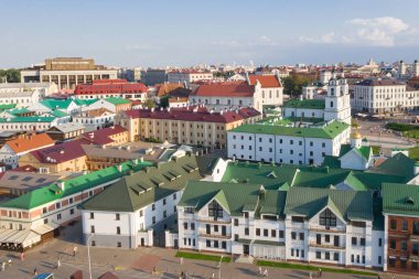 Minsk tarihi merkezinin panoramik görünümü. Belarus.