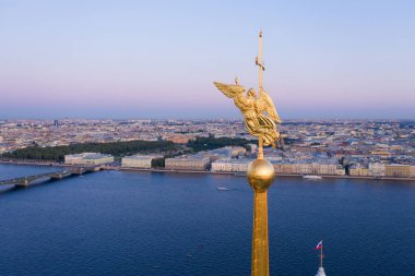 beautiful aerial view on the center of summer Saint Petersburg city through the Angel of Peter and Paul Cathedral clipart
