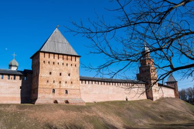 Kremlin Novgorod içinde büyük (Veliky Novgorod), Rusya duvarlar.