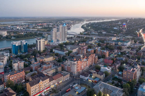 ロストフ ロシア 2020年9月 ロストフ ドンの夕景 ドン川の景色 街の中心部 空中風景 — ストック写真