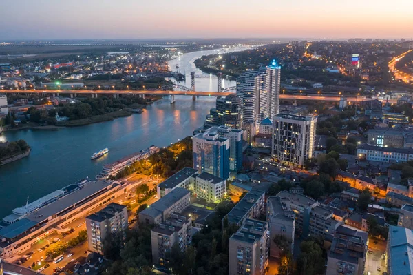Panorama Noche Del Centro Rostov Don Una Vista Del Río — Foto de Stock