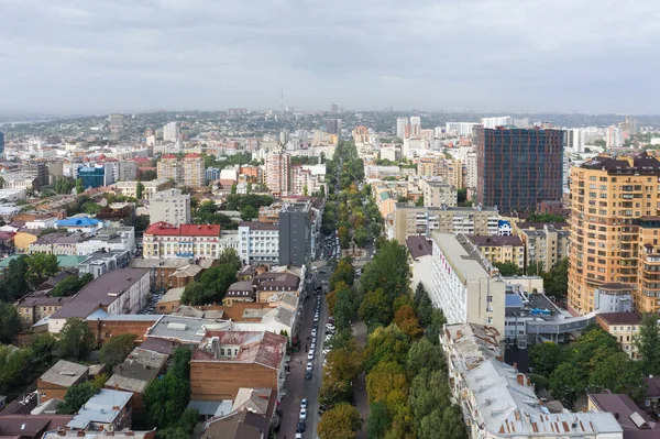 Luchtfoto Van Drone Pushkinskaya Straat Belangrijkste Voetgangers Straat Van Stad — Stockfoto