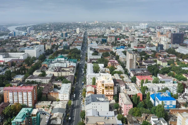 Aerial view from drone, panorama of Rostov on Don, a view from a great height to the city center