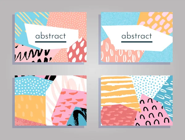 Abstract Colorful Collage Backgrounds Set Hand Drawn Templates Card Flyer — Stock Vector