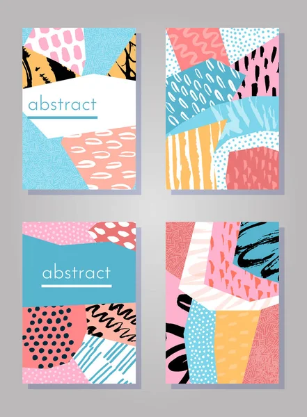 Abstract Kleurrijk Collage Achtergronden Instellen Hand Getrokken Sjablonen Voor Kaart — Stockvector