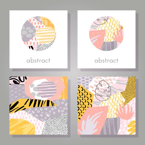 抽象五颜六色的拼贴背景设置 用于卡片 传单和邀请设计的手绘模板 向量例证 — 图库矢量图片