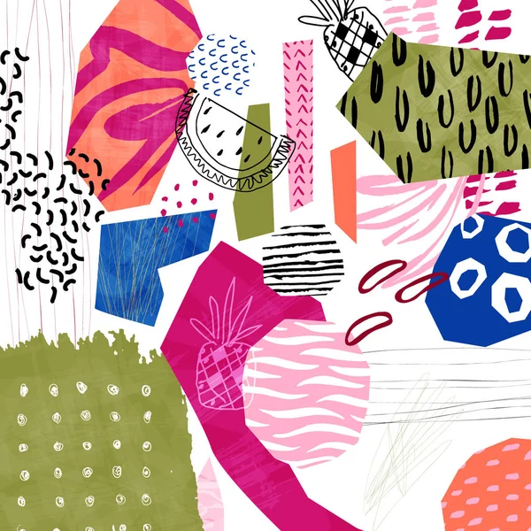 熱帯の抽象的な背景 コラージュ アート ポスター ベクトル図 — ストックベクタ