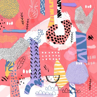 Soyut yaz tropikal arka plan. Kolaj Sanat poster. Vektör çizim. 