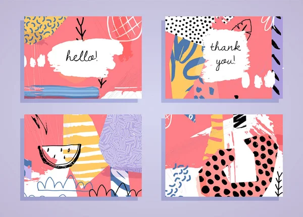 Trendy tarzında yaratıcı tropikal yaz kartları. Collage el çizilmiş tarzı. Tebrik kartları için şablonlar, Doğum günü, Valentin günü, teşekkür ederim, parti davetiyeleri. Vektör Illustration