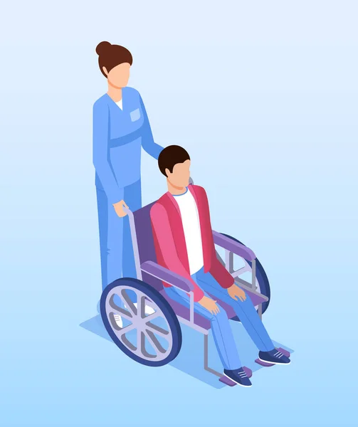 Infermiera Con Disabilità Sedia Rotelle Concetto Medico Stile Isometrico Illustrazione — Vettoriale Stock