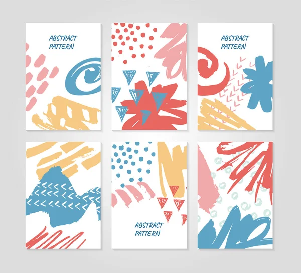 Abstrakte farbenfrohe Collage-Hintergründe gesetzt. Handgezeichnete Vorlagen für Karten-, Flyer- und Einladungsdesign. — Stockvektor