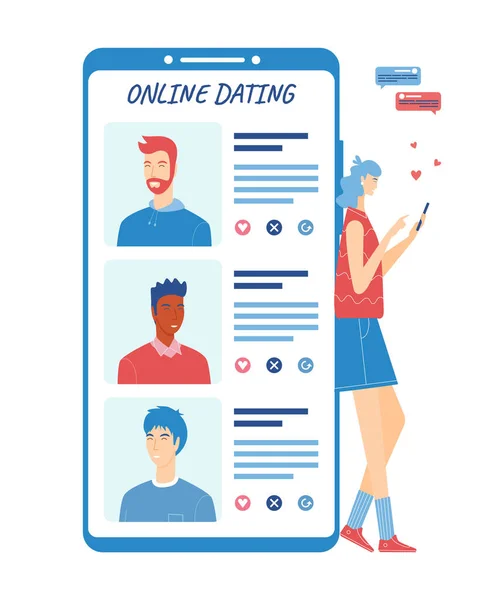 Online date met smartphone applicatie concept. Vectorillustratie. — Stockvector