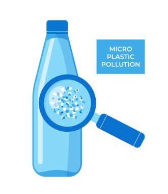 Mikro plastik kirliliği kavramı. Suda mikroplastik. Vektör illüstrasyonu.