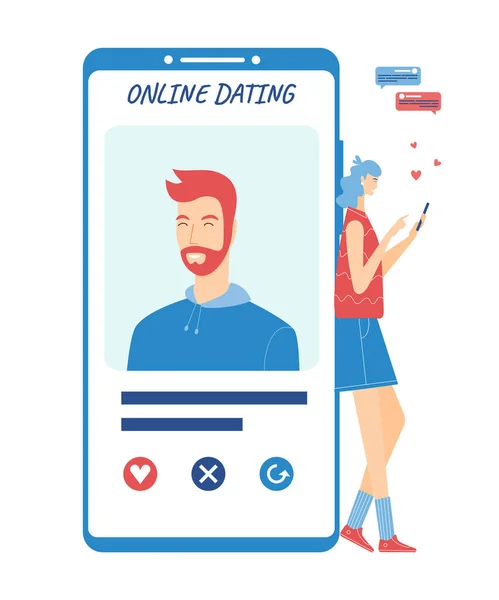 Online date with smartphone application concept. Vector illustration. — Stock Vector