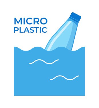 Mikro plastik kirliliği kavramı. Suda mikroplastik. Vektör illüstrasyonu.