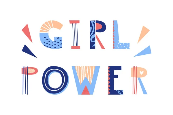 Girl power hand drew lettering, Motivational women rights feminist slogan. Pos media sosial, poster, kartu. - Stok Vektor