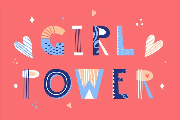 Girl power hand drew lettering, Motivational women rights feminist slogan. Pos media sosial, poster, kartu. - Stok Vektor