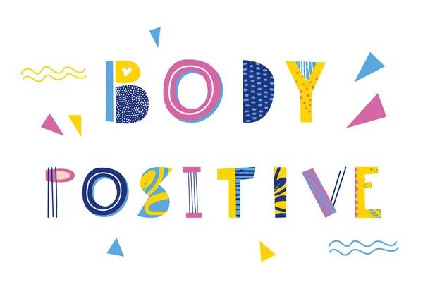 Kroppspositiva bokstäver. Handritad vektor illustration. Affisch för psykisk hälsa sociala medier. — Stock vektor