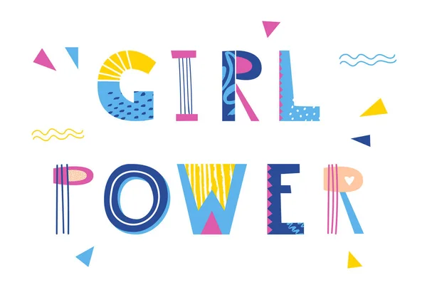 Girl power hand drew lettering, Motivational women rights feminist slogan. Pos media sosial, poster, kartu. - Stok Vektor