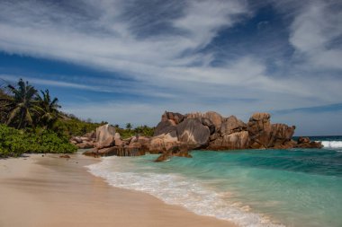 Anse Cocos, La Digue, Seyşeller 2019 'daki granit kayaları