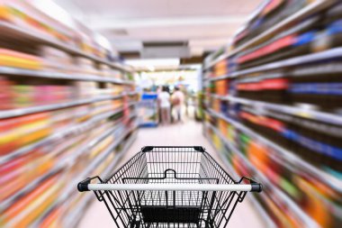 Süpermarket iç ve depolama raf, alışveriş kavramı.