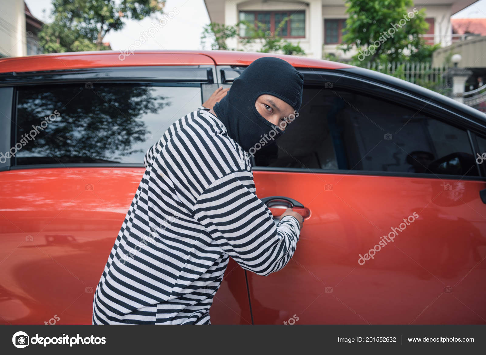 Car Thief Trying Unlock Car Screwdriver Stock Photo