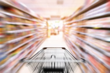 Süpermarket iç ve depolama raf., alışveriş kavramı.