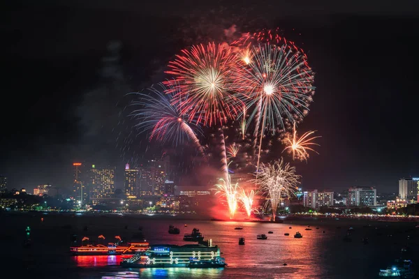 Festa Dei Fuochi Artificio Pattaya Beach Thailandia — Foto Stock