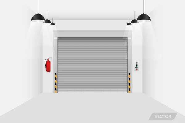 ベクトル イラスト倉庫ワーク ショップのシャッター扉をローリング — ストックベクタ